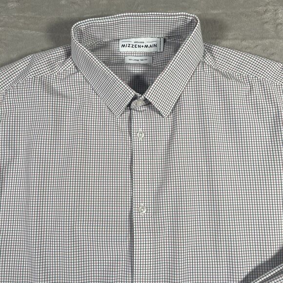 Mizzen + Main Trim Fit Button Down Men's Size 2XL Red Green Tattersall Plaid - Picture 2 of 8